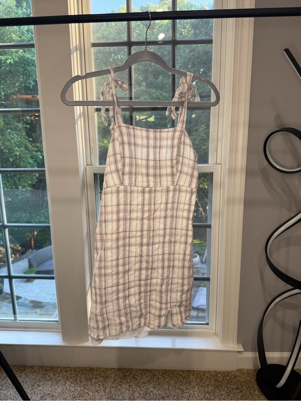 T.J.Maxx White and Lavender Plaid Tie-Shoulder Sundress